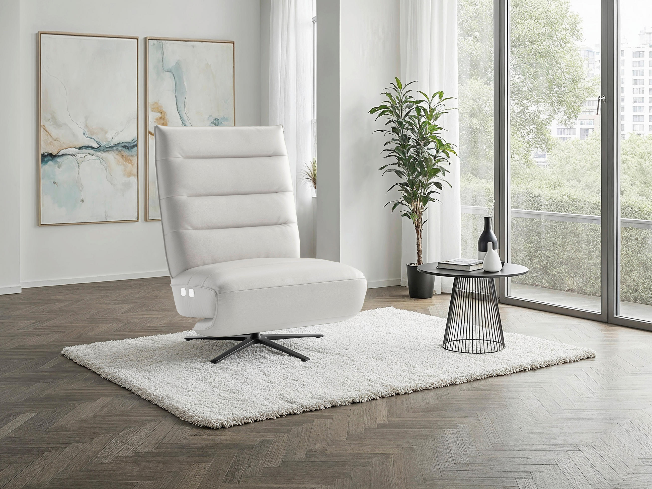 RELAXSESSEL Leder Weiss  - Weiss/Schwarz, Basics, Leder/Metall (80/109/98cm) - Sit & More