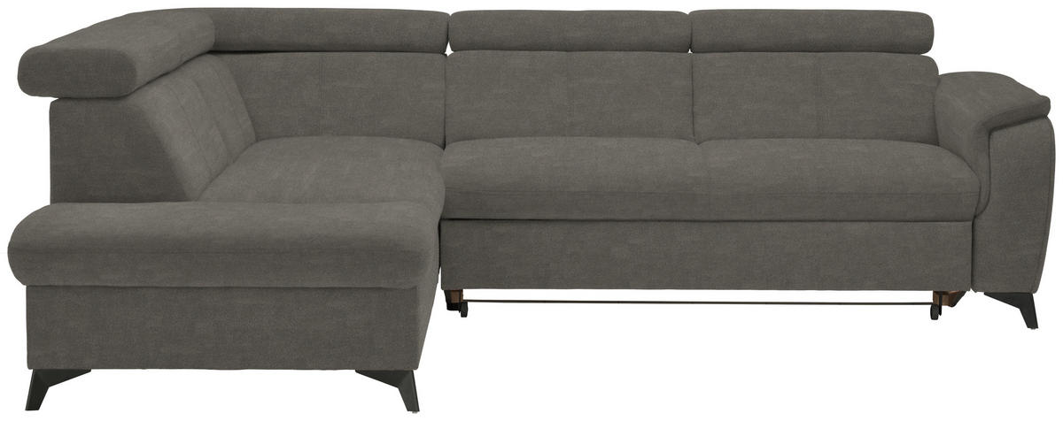 ECKSOFA in Mikrofaser Graubraun  - Graubraun/Schwarz, Design, Textil/Metall (203/260cm) - Stylife