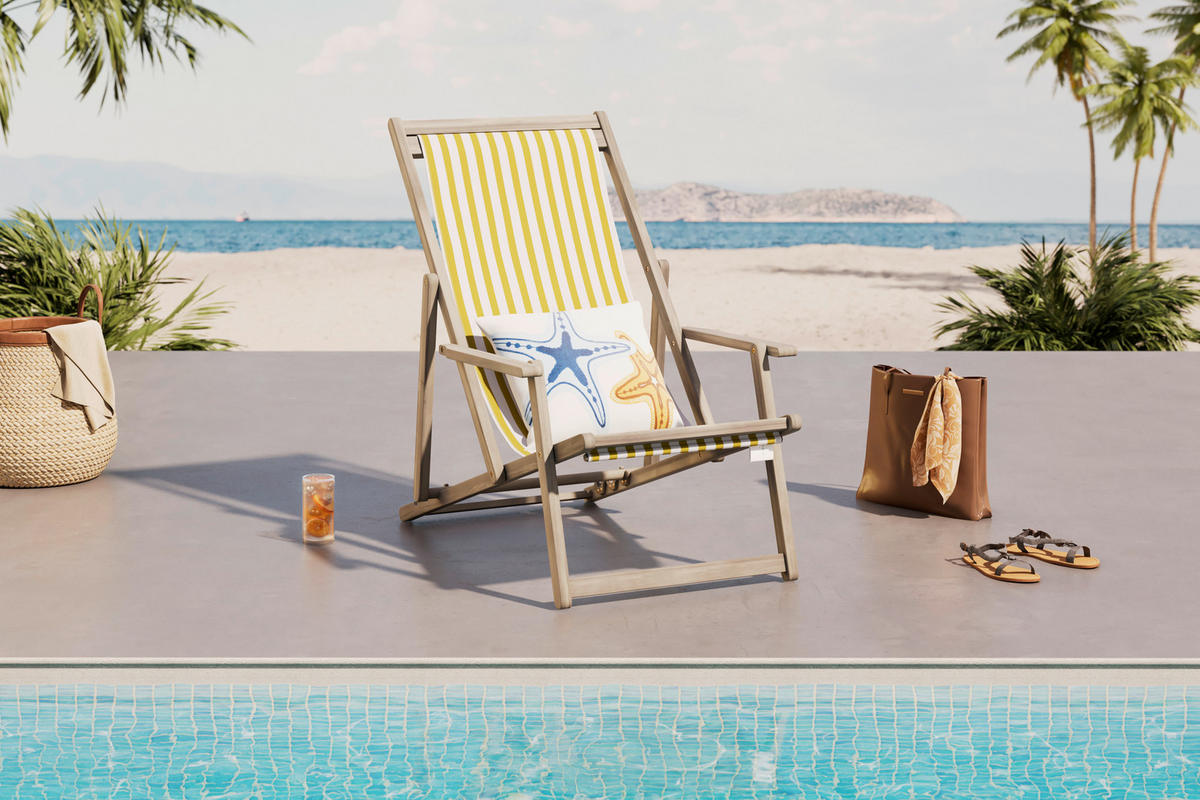 STRANDSTUHL Akazie Gelb, Weiß, Akaziefarben  - Gelb/Weiß, Basics, Holz/Textil (63/88/102cm) - Ambia Garden