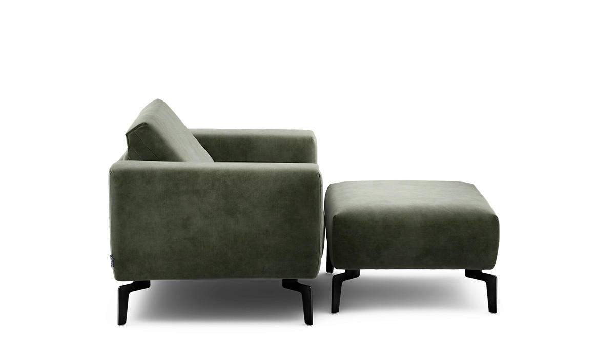 Sessel inkl. Hocker in Samt Waldgrün  - Waldgrün/Schwarz, Design, Textil/Metall (110/85/86-94cm) - SENSOO