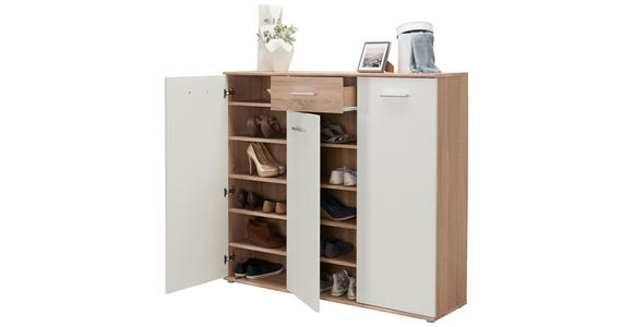 SCHUHSCHRANK 136/118/36 cm - Silberfarben/Weiß, Design, Holzwerkstoff/Kunststoff (136/118/36cm) - Carryhome