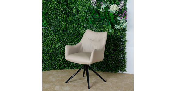 ARMLEHNSTUHL  Sitzfläche 360° drehbar, automatische Rückholfunktion  Echtleder  - Beige/Schwarz, Design, Leder/Metall (57/86,5/61,5cm) - Novel