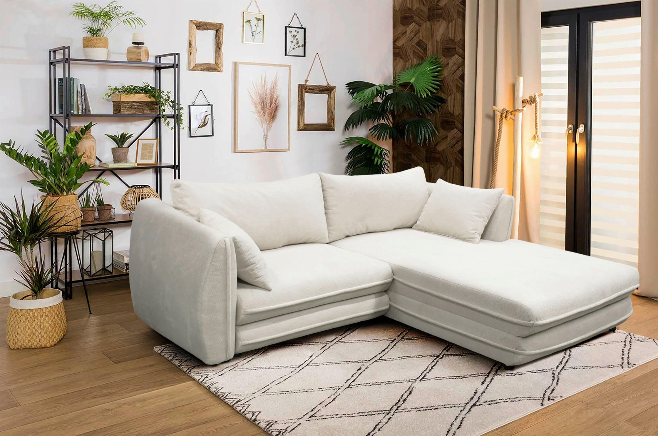 ECKSOFA in Struktur Creme  240/201 cm  - Creme/Schwarz, Design, Kunststoff/Textil (240/201cm) - MID.YOU