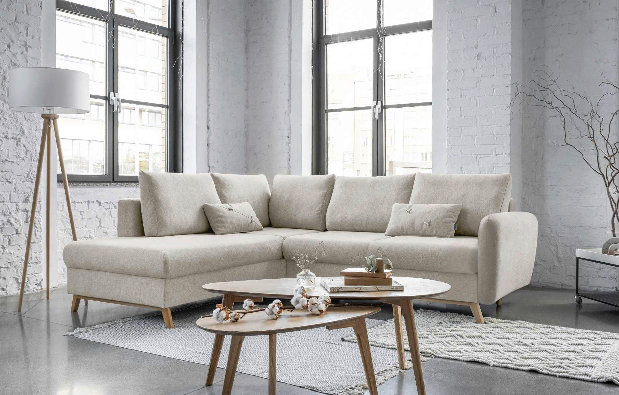 HÖRNSOFFA i chenille beige  - beige/naturfärgad, trä/textil (202/242cm) - MID.YOU