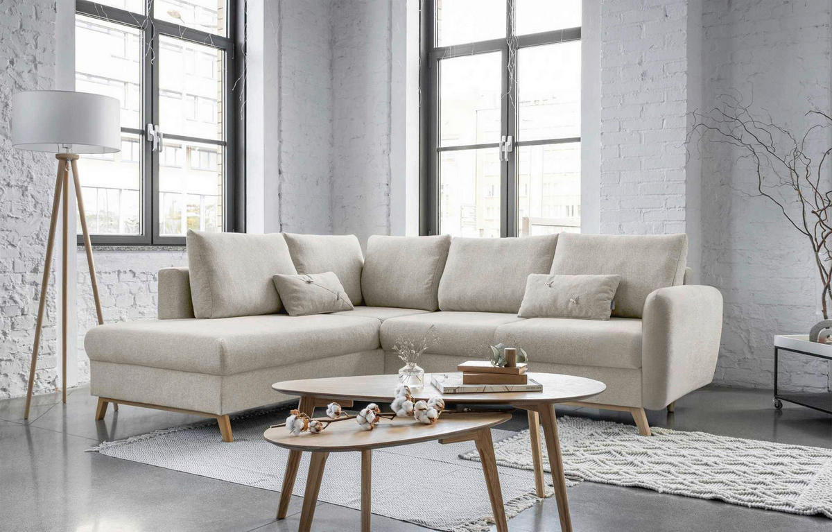 KUTNA GARNITURA tekstil  bež   - prirodne boje/bež, tekstil/drvo (202/242cm) - MID.YOU