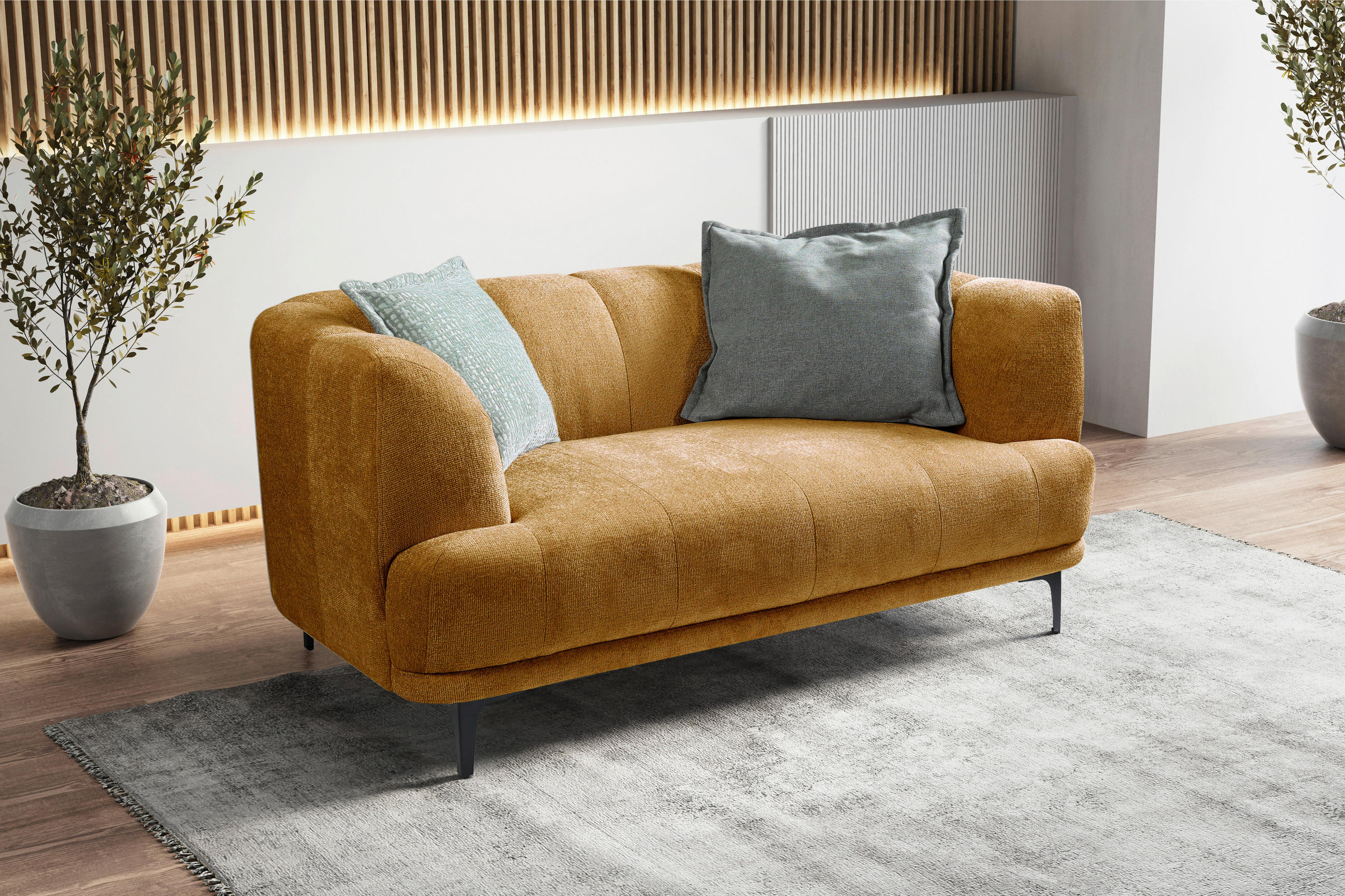 2-SITZER-SOFA in Flachgewebe Goldfarben  - Goldfarben/Schwarz, Design, Textil/Metall (166/77/106cm) - MID.YOU