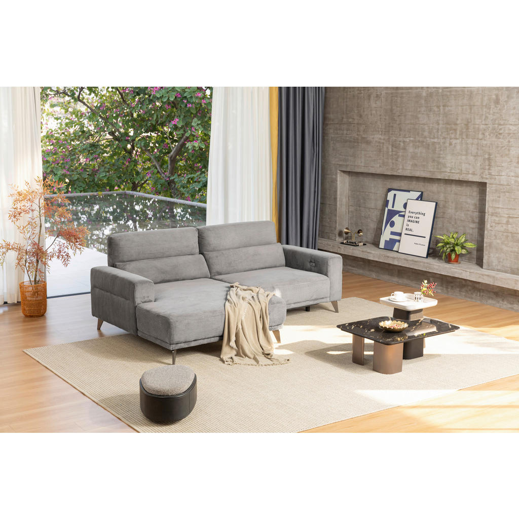 Thumbnail - Livetastic Ecksofa, Hellgrau, Textil, 2-Sitzer, L-Form, Ottomane links, 258x170 cm, USB-Anschluss, motorische Relaxfunkt...