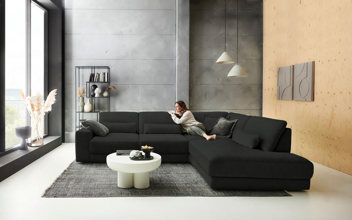 ECKSOFA in Chenille, Jacquard Anthrazit  316/242 cm  - Anthrazit/Schwarz, Design, Kunststoff/Textil (316/242cm) - Niels Andersson