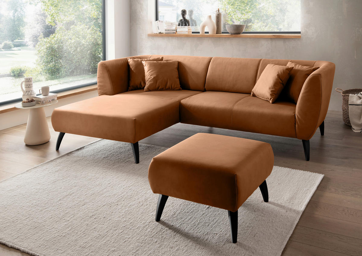 ECKSOFA in Lederlook Cognac  - Cognac/Schwarz, Modern, Holz/Textil (160/264cm) - Livetastic
