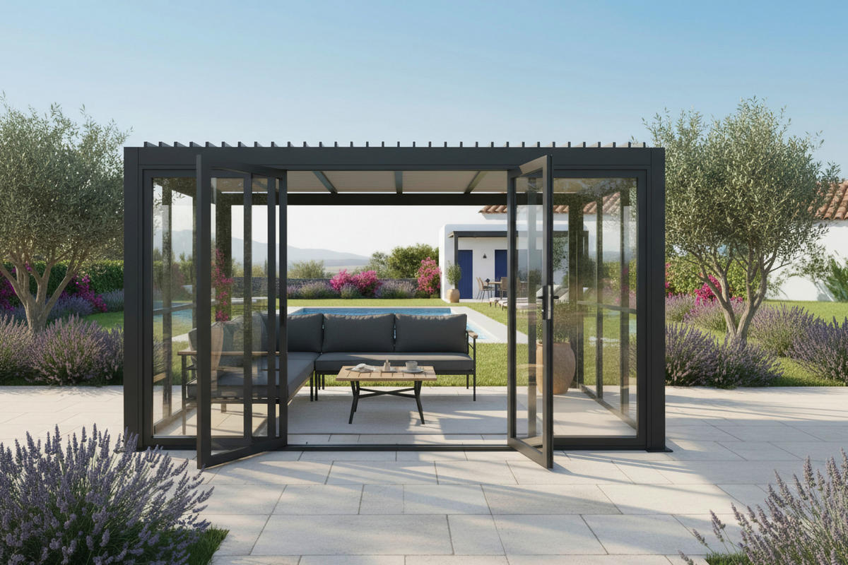 PERGOLA 396/231/299 cm   - Anthrazit/Grau, MODERN, Glas/Textil (396/231/299cm) - Amatio