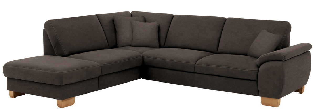 ECKSOFA in Mikrofaser Mokka  - Wildeiche/Beige, Konventionell, Holz/Textil (236/286cm) - Voleo