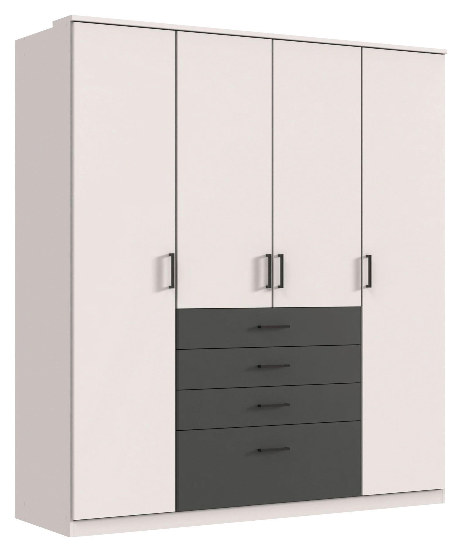 KLEIDERSCHRANK 180/199/58 cm 4-türig Graphitfarben, Weiß  - Schwarz/Graphitfarben, KONVENTIONELL, Holzwerkstoff/Kunststoff (180/199/58cm) - Boxxx