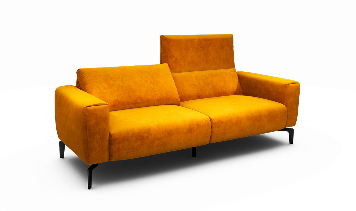 2,5-SITZER Samt Gelb  - Gelb/Schwarz, Design, Textil/Metall (220/86/86-94cm) - SENSOO