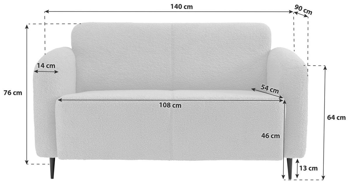2-SITZER-SOFA in Teddystoff Anthrazit  - Anthrazit/Schwarz, Modern, Textil/Metall (140/76/90cm) - Livetastic