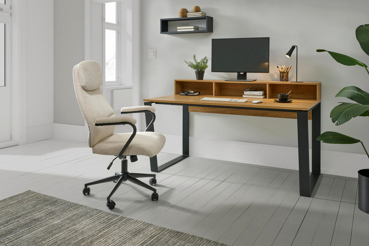 PISALNA MIZA kovina, leseni material črna, barve hrasta  - črna/barve hrasta, Moderno, kovina/leseni material (150/80/80cm) - MID.YOU