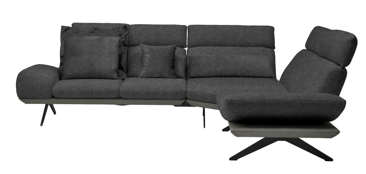 ECKSOFA Chenille, Flachgewebe Dunkelbraun, Schwarzbraun  - Schwarzbraun/Dunkelbraun, Design, Textil/Metall (270/239cm) - Koinor