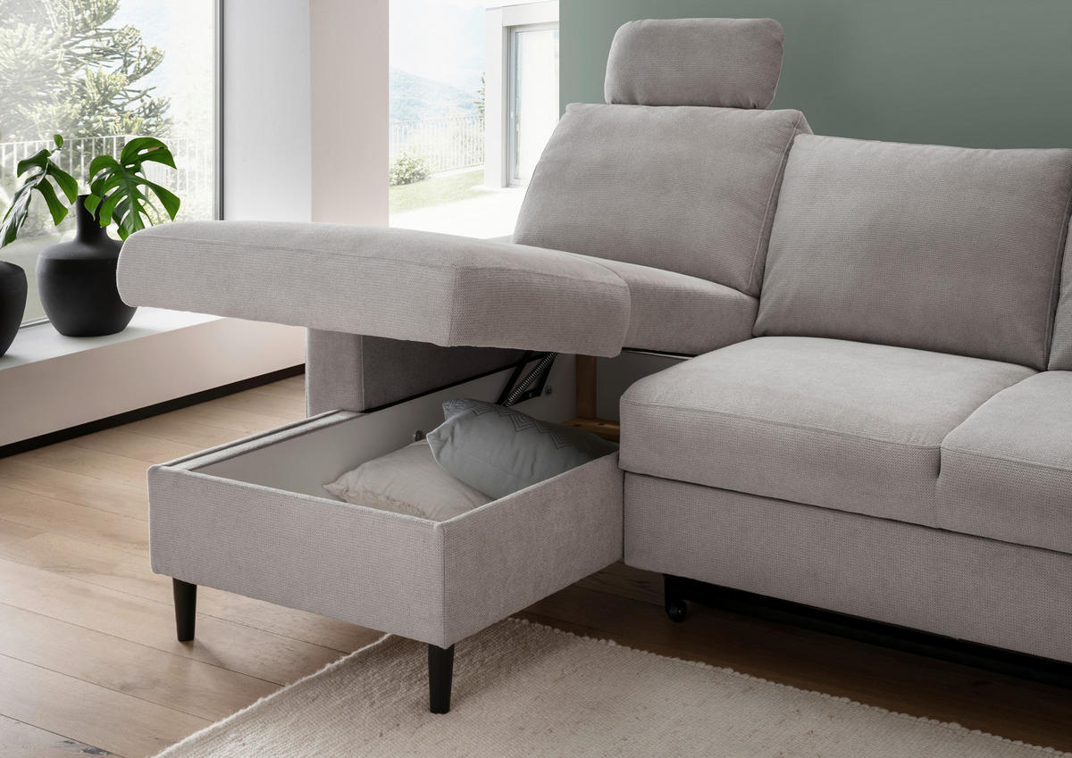 ECKSCHLAFSOFA Chenille Grau  - Schwarz/Grau, MODERN, Holz/Textil (147/234cm) - Livetastic