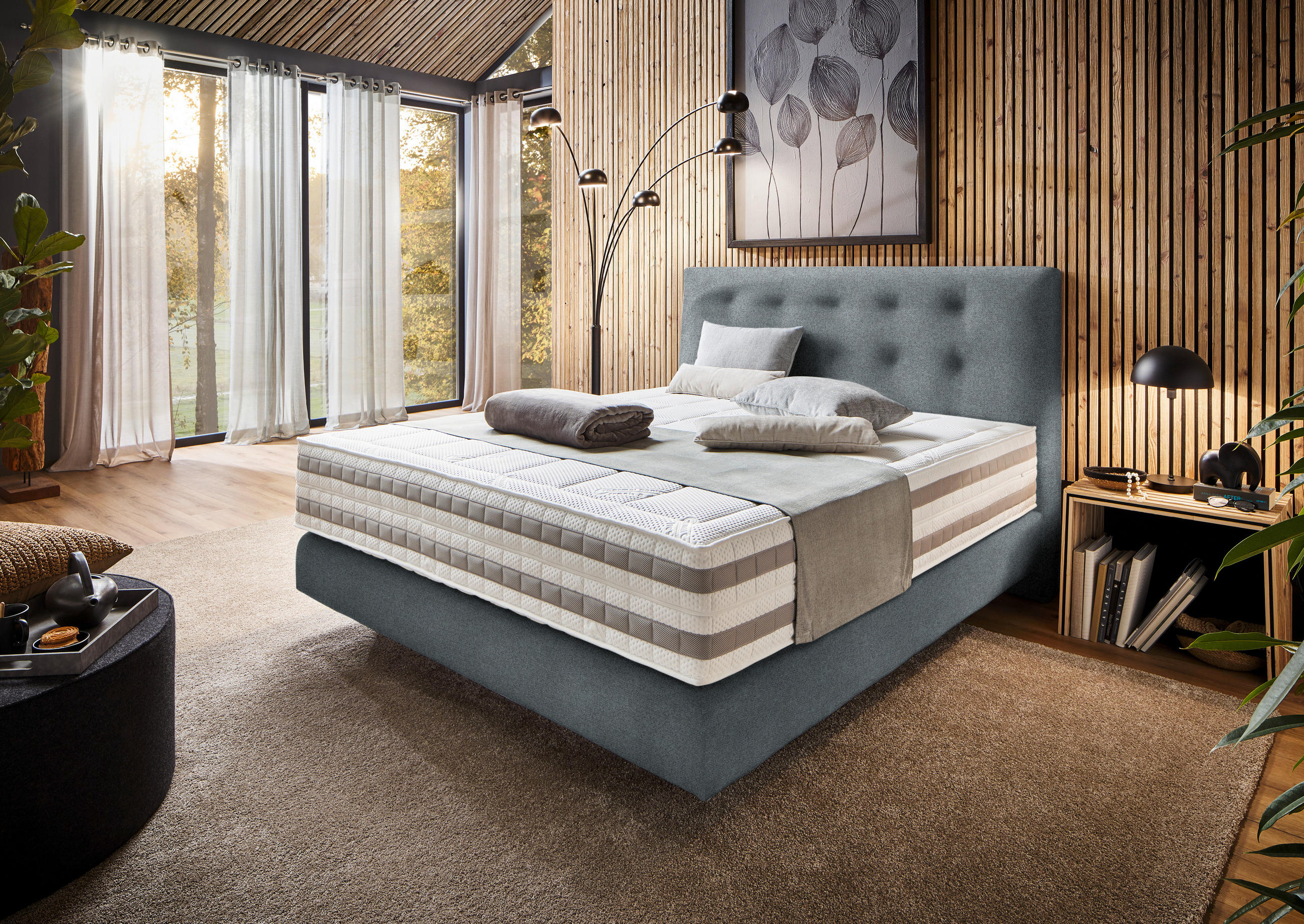BOXSPRINGBETT 180/200 cm  in Grau  - Grau, KONVENTIONELL, Holz/Textil (180/200cm) - Dieter Knoll