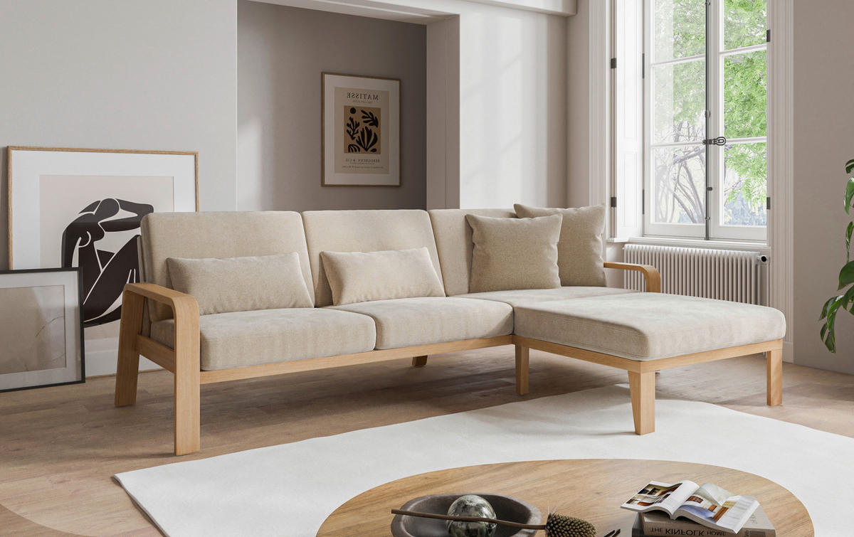 ECKSOFA in Struktur Beige  264/178 cm  - Beige/Naturfarben, KONVENTIONELL, Holz/Textil (264/178cm) - Sit & More
