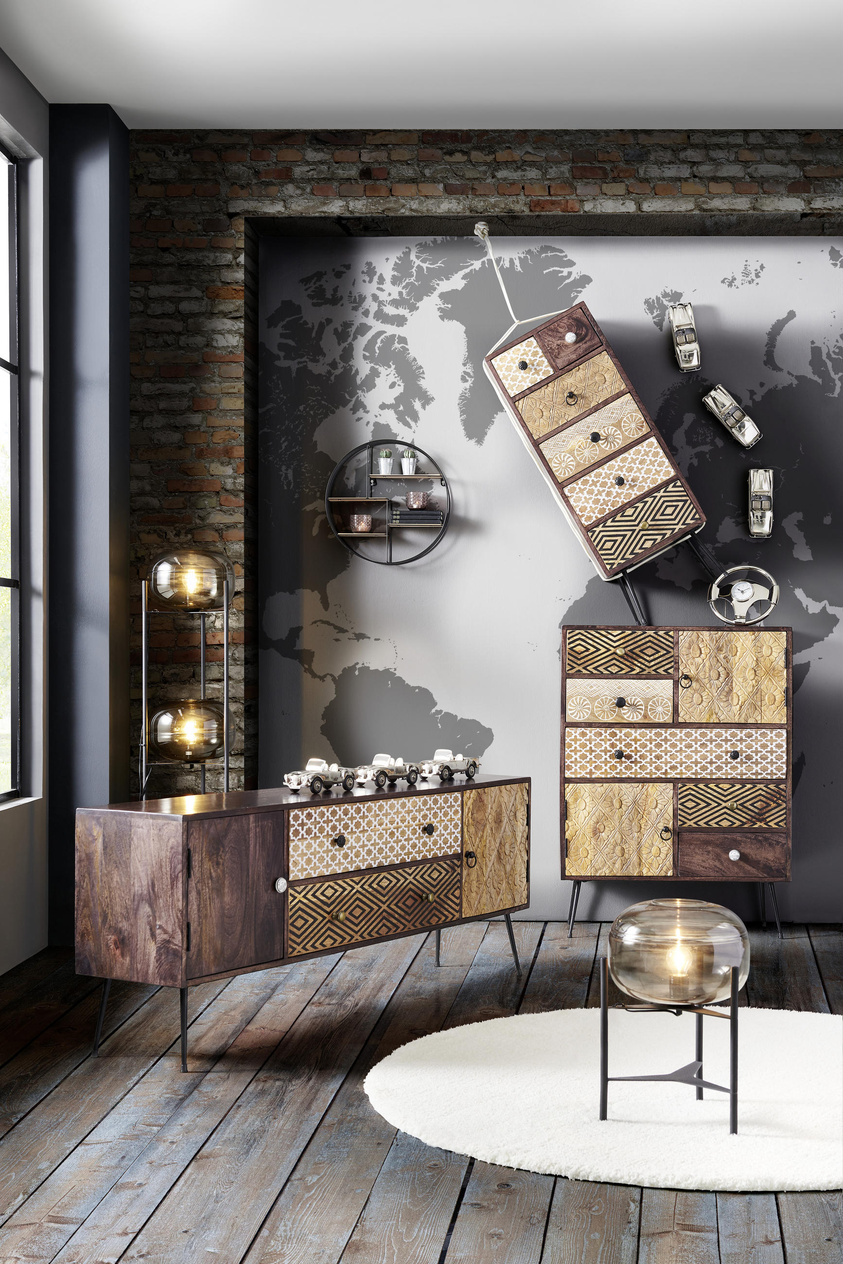 KOMMODE  in 80/108/35 cm  - Dunkelbraun/Messingfarben, LIFESTYLE, Holz/Metall (80/108/35cm) - Landscape