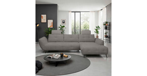 ECKSOFA Graubraun Chenille Armlehnenkissen, Rücken echt, Sitztiefenverstellung  - Graubraun/Schwarz, KONVENTIONELL, Textil/Metall (313/215cm) - Hom`in