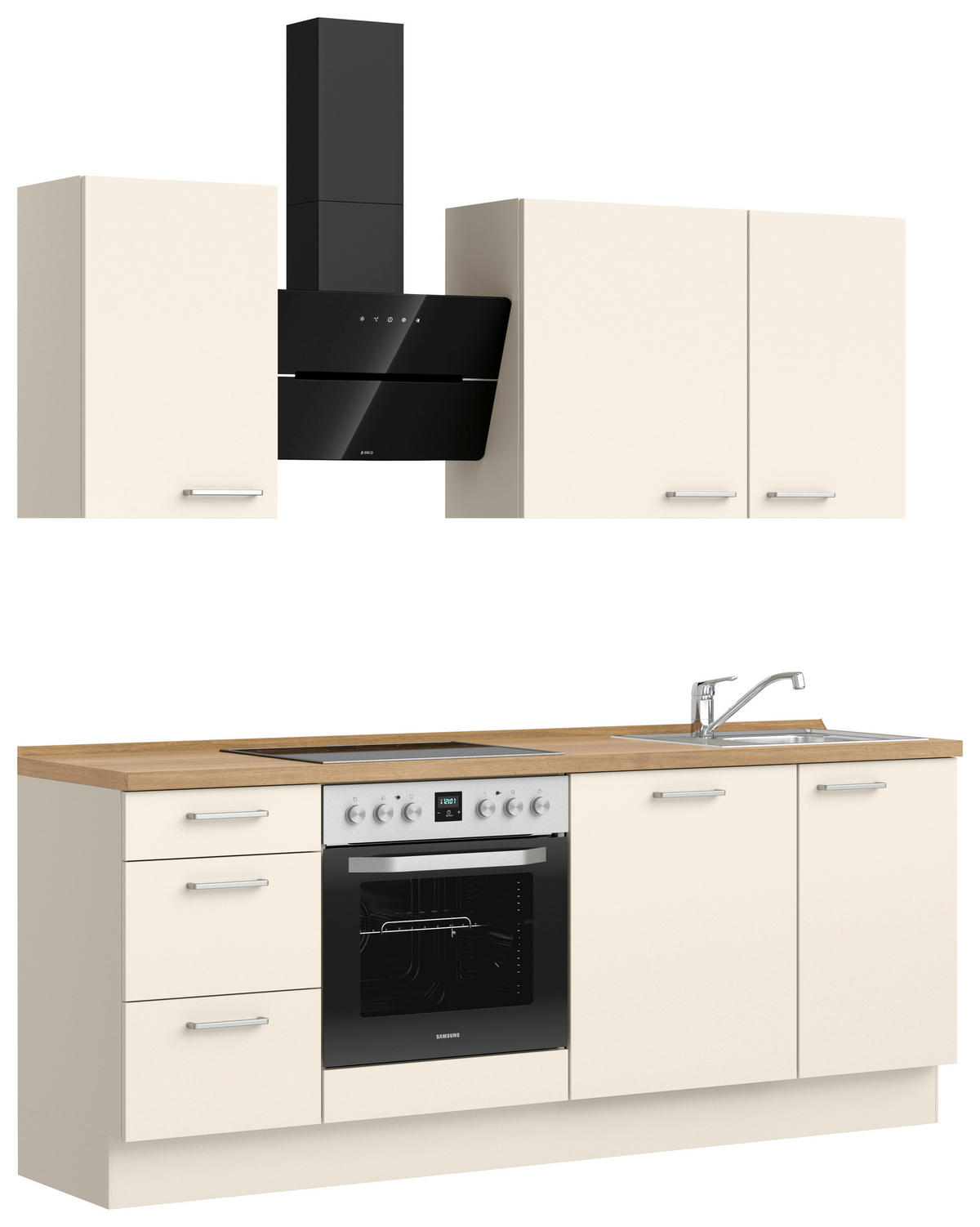 KÜCHENBLOCK 210 cm   in Eichefarben, Magnolie  - Edelstahlfarben/Eichefarben, MODERN, Holzwerkstoff/Metall (210cm) - Nobilia