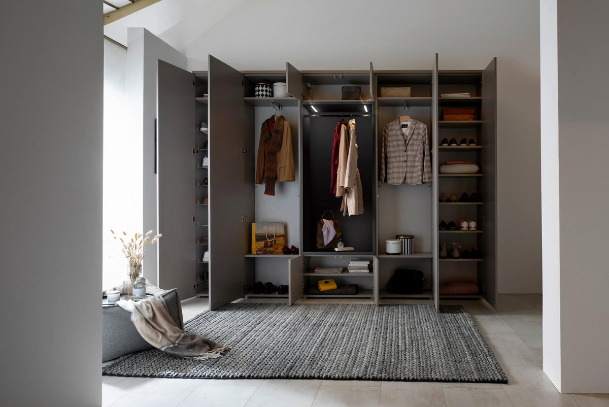 GARDEROBE 7-teilig  in 296/233/39 cm  - Anthrazit/Grau, Design, Holzwerkstoff (296/233/39cm) - Moderano