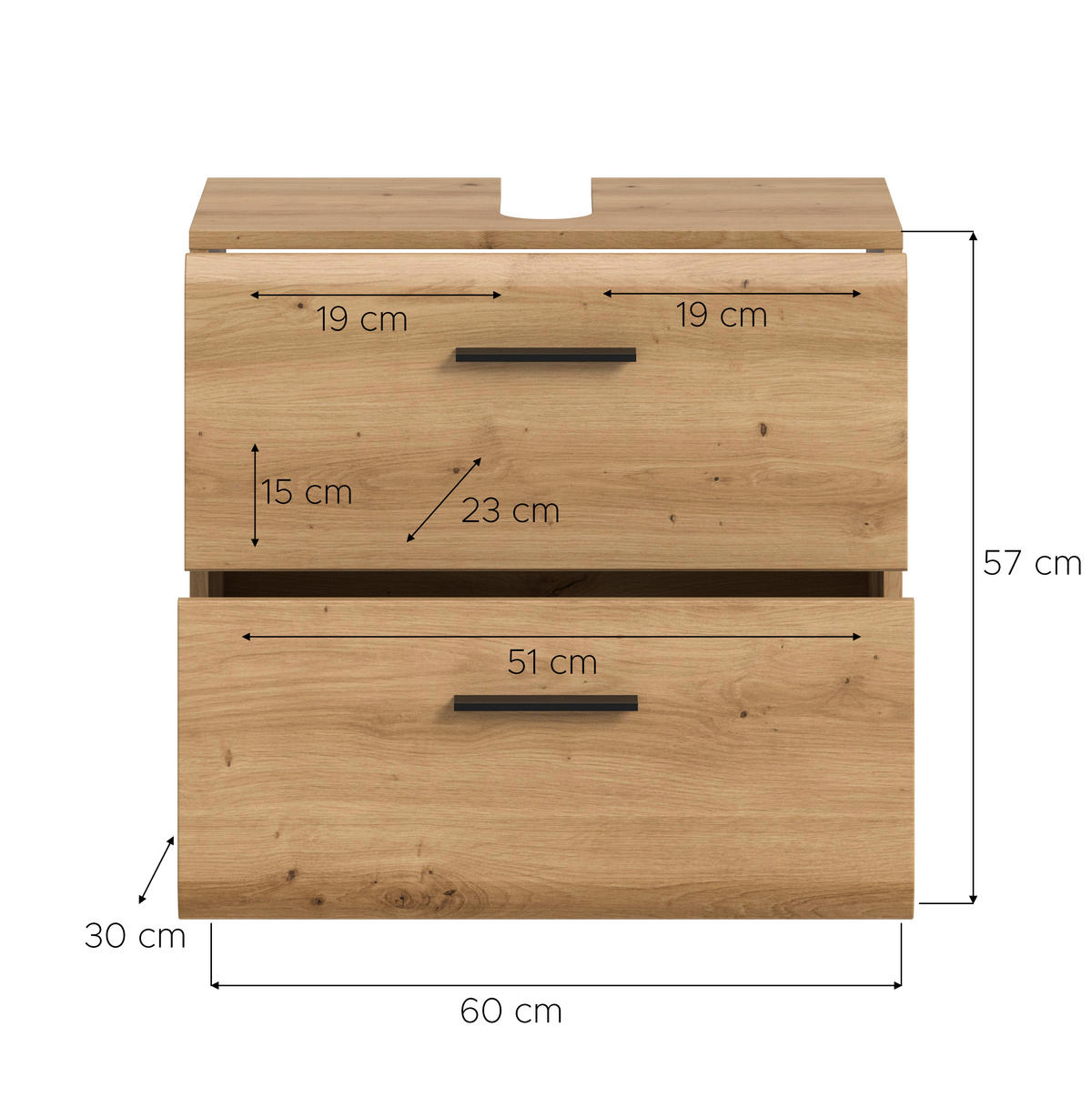 WASCHBECKENUNTERSCHRANK 60/58/30 cm  - Schwarz/Eiche Artisan, Trend, Holzwerkstoff/Kunststoff (60/58/30cm) - MID.YOU