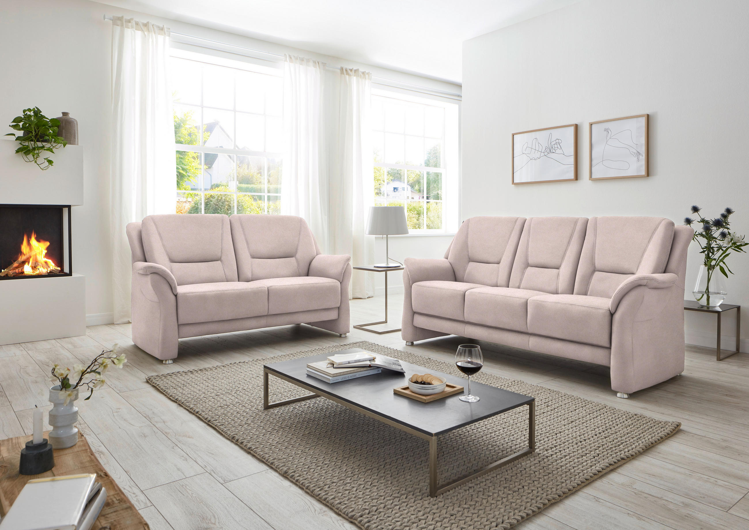 2,5-SITZER in Mikrofaser Rosa  - Beige/Alufarben, Konventionell, Textil/Metall (172/100/89cm) - Beldomo Comfort