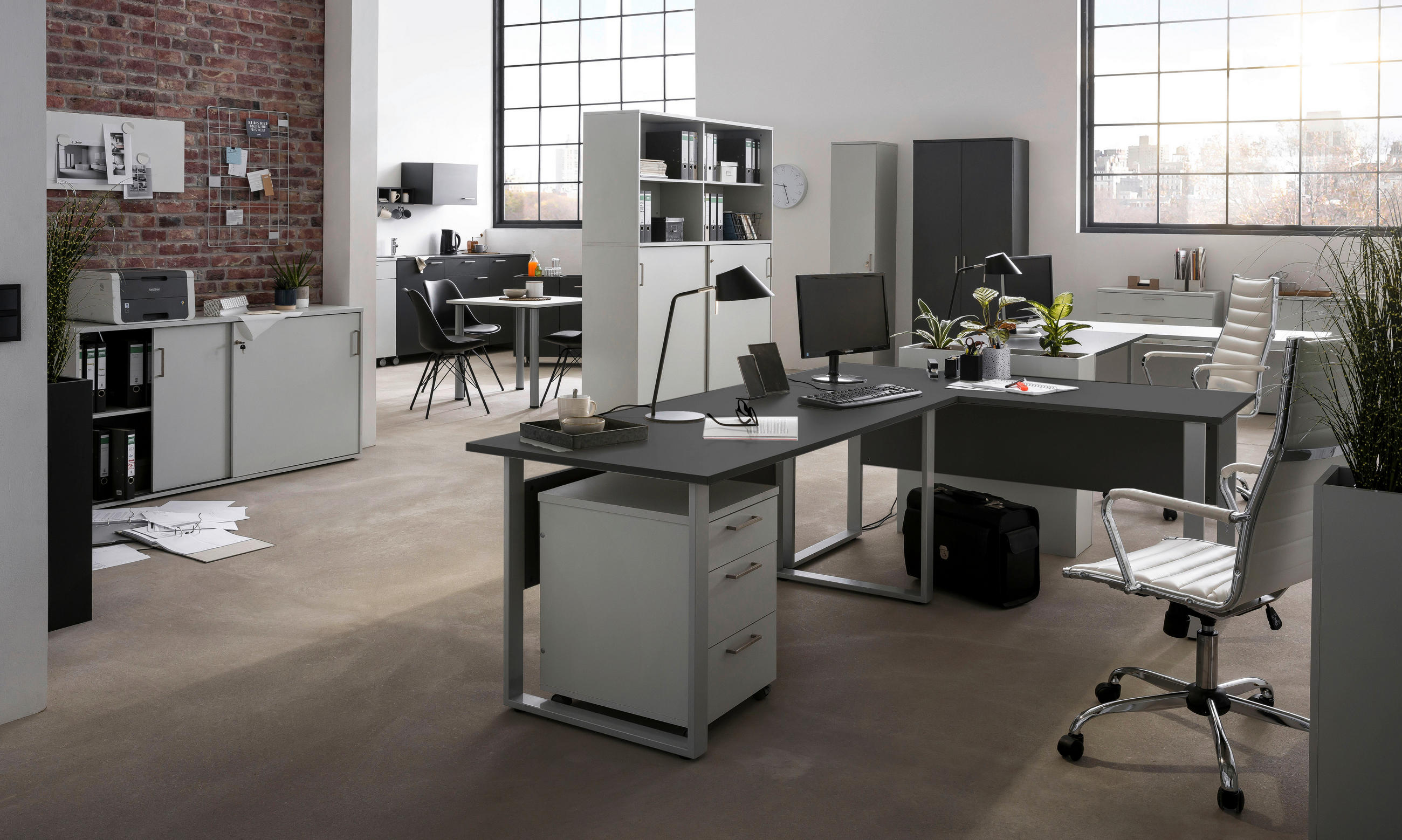 Thumbnail - Mid.you Schreibtisch, Anthrazit, Alu, Metall, Holzwerkstoff, rechteckig, U-Form, 65x73.2x160 cm, Arbeitszimmer, Schreibt...