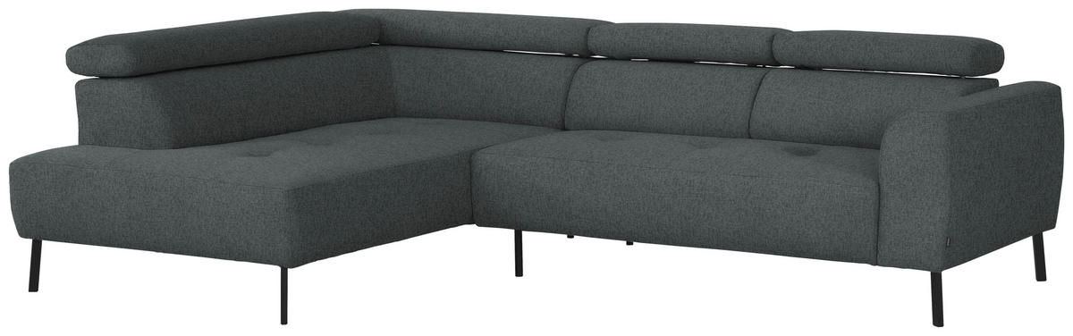 ECKSOFA in Chenille Grau  205/280 cm  - Schwarz/Grau, Design, Textil/Metall (205/280cm) - Xora