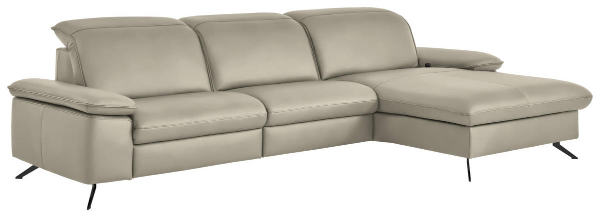 ECKSOFA  Echtleder Ecru  - Ecru/Schwarz, Design, Leder/Metall (307/169cm) - Beldomo Premium