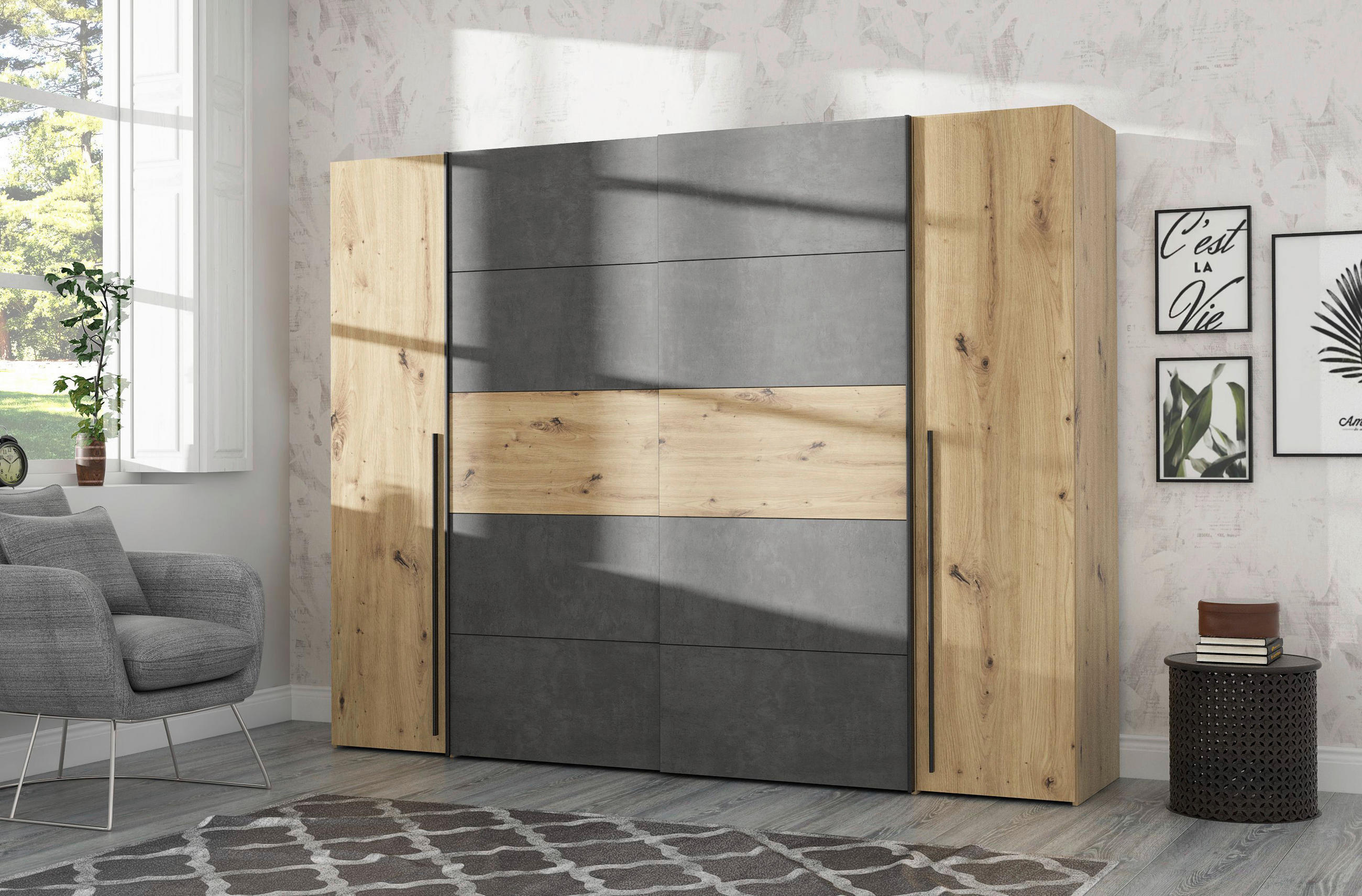 KLEIDERSCHRANK in Grau, Eiche Artisan - Eiche Artisan/Grau, KONVENTIONELL, Holzwerkstoff/Kunststoff (270,3/210/61,2cm) - Carryhome