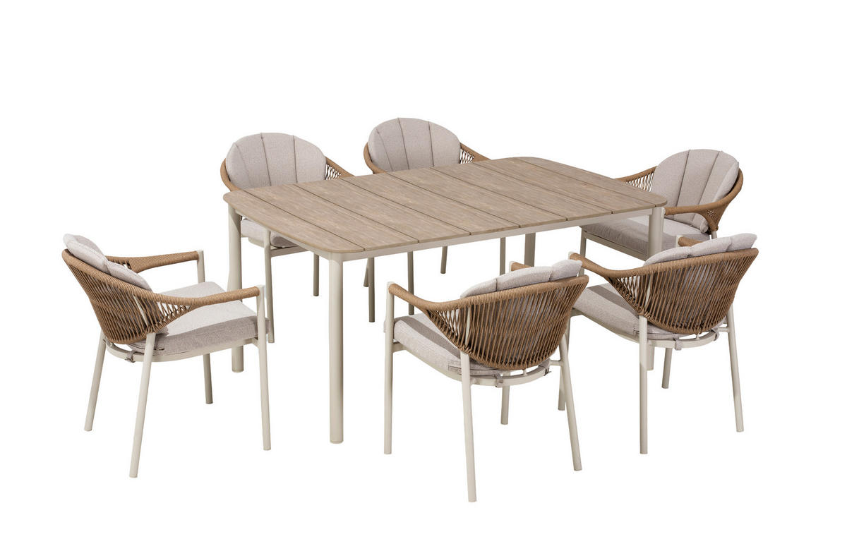 GARTENTISCHGRUPPE  - Beige/Braun, MODERN, Kunststoff/Textil - Gardenson
