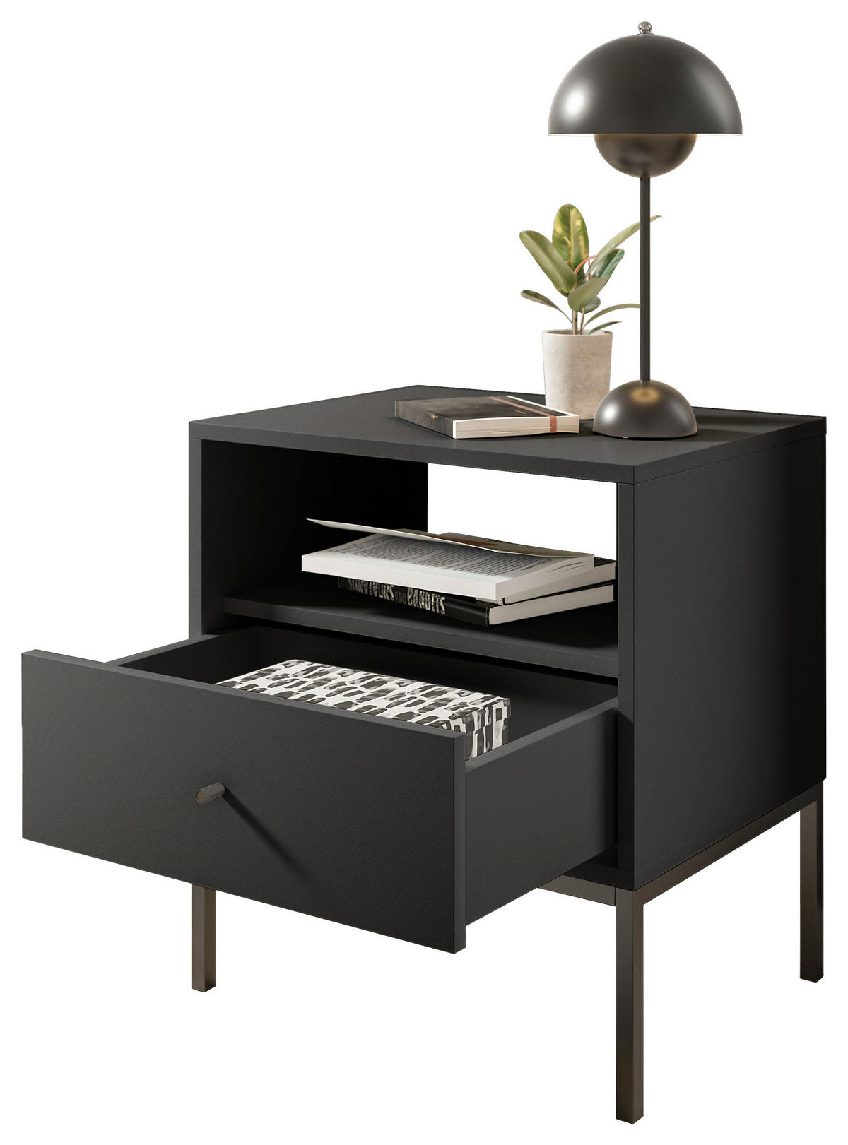 NACHTSCHRANK 54/56/39 cm  - Schwarz/Graphitfarben, MODERN, Holzwerkstoff/Metall (54/56/39cm) - MID.YOU