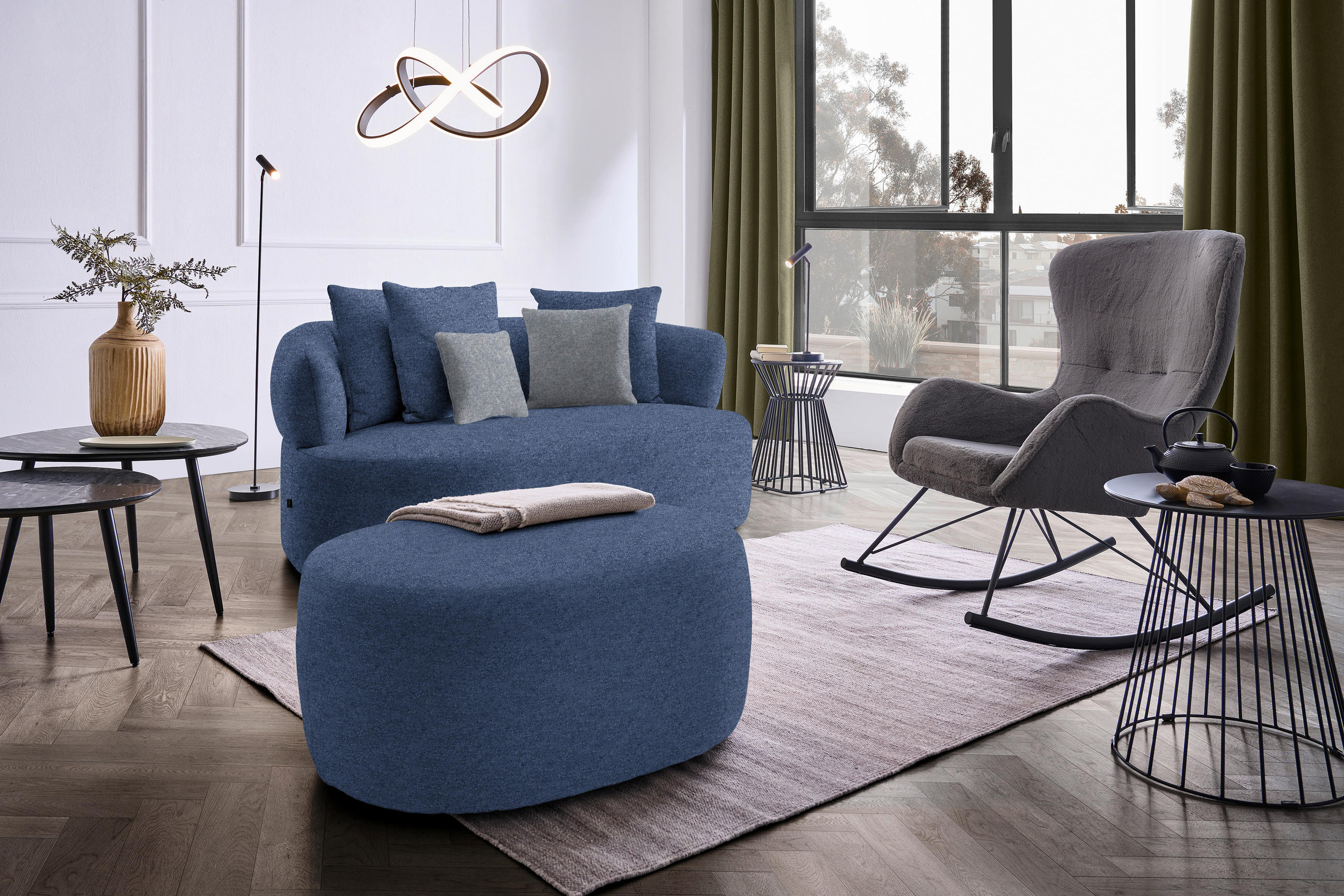 2-SITZER-SOFA in Flachgewebe Dunkelblau  - Dunkelgrau/Schwarz, MODERN, Kunststoff/Textil (177/86/105cm) - Hom`in