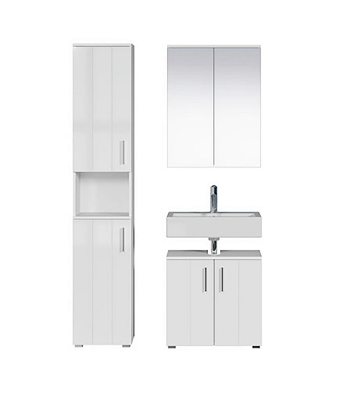 BADEZIMMER 3-teilig  in  - Weiß Hochglanz/Silberfarben, Trend, Holzwerkstoff/Kunststoff (112/192/32cm) - MID.YOU