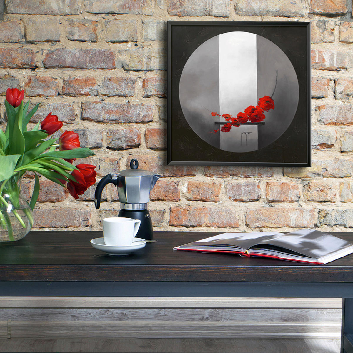 KUNSTDRUCK Stillleben, Blumen, Zen, orientalisch 30/30 cm  - Dunkelgrau/Hellgrau, Basics, Papier (30/30cm) - Monee