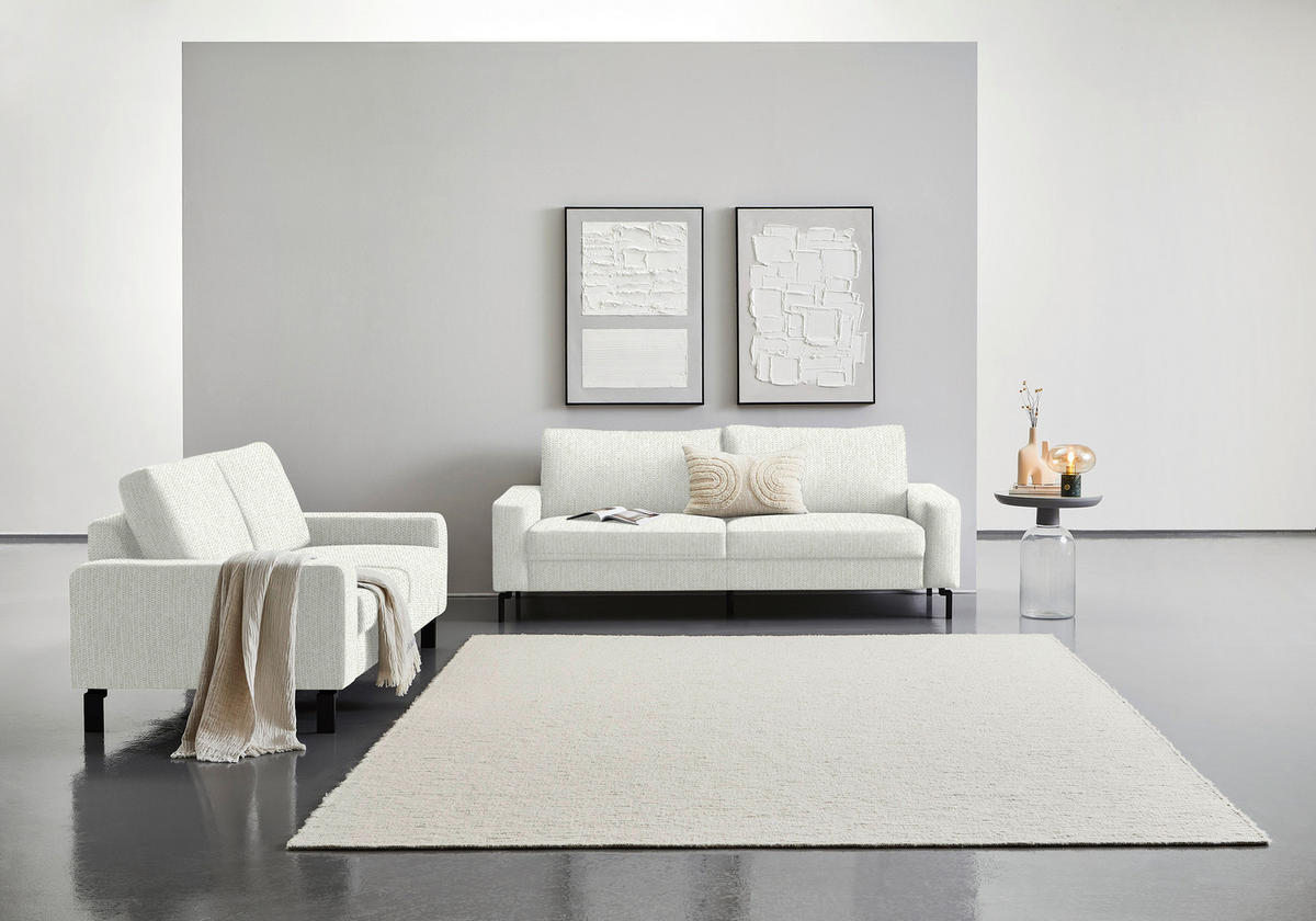 3-SITZER-SOFA in Flachgewebe Weiß  - Schwarz/Weiß, Design, Textil/Metall (218/86/97cm) - Hom`in