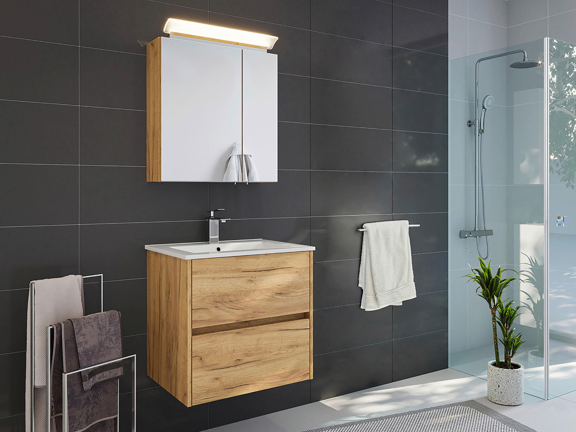 BADEZIMMER 2-teilig  in 60 cm  - Eichefarben/Weiß, Basics, Keramik/Holzwerkstoff (60cm) - MID.YOU