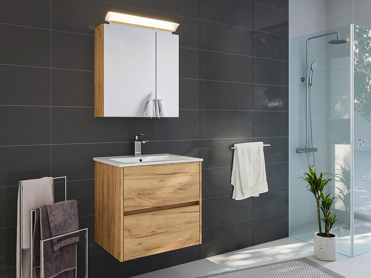 BADEZIMMER 2-teilig  in 60 cm  - Eichefarben/Weiß, Basics, Keramik/Holzwerkstoff (60cm) - MID.YOU