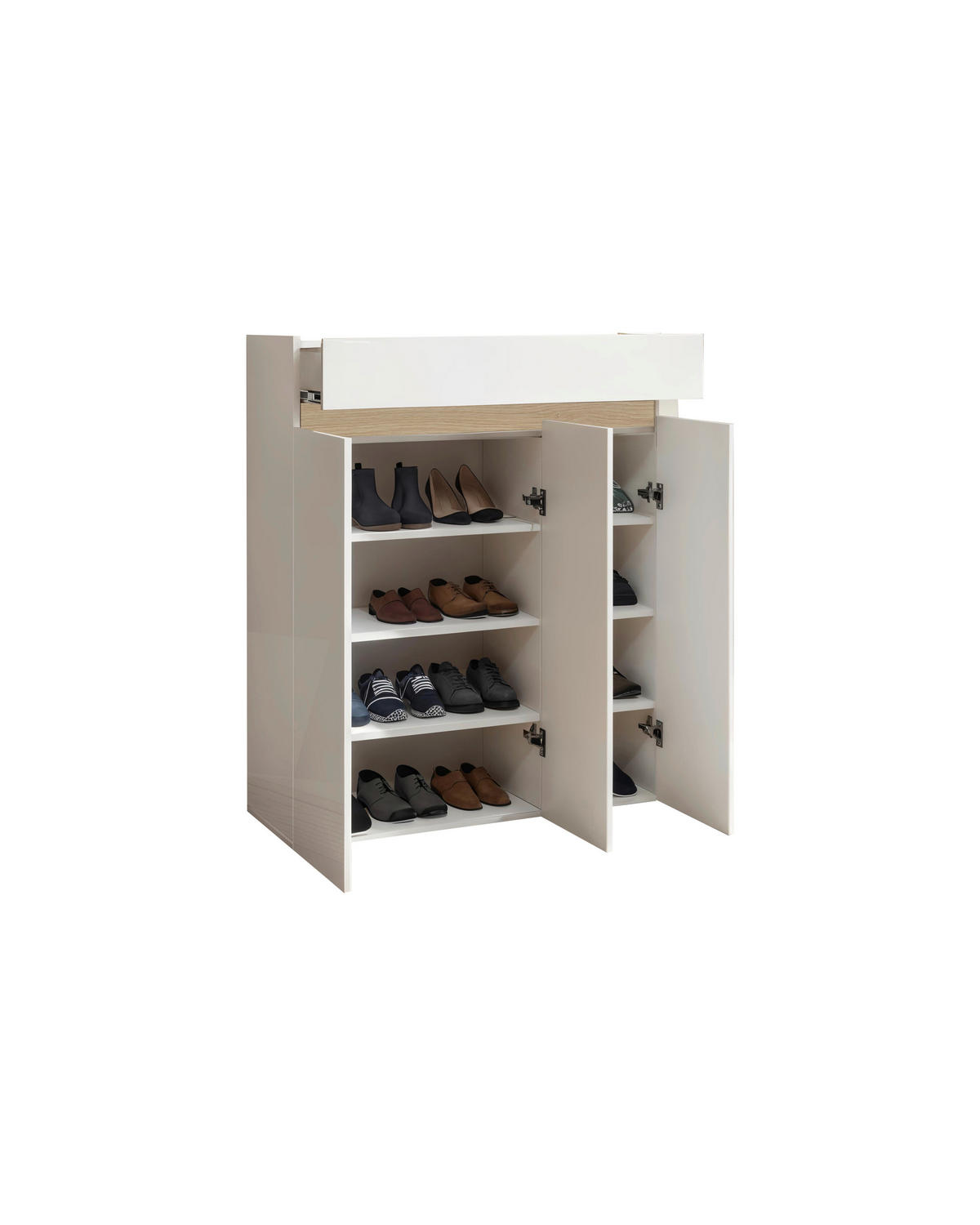 SCHUHSCHRANK Eichefarben, Weiß Hochglanz  - Eichefarben/Weiß Hochglanz, Design, Holzwerkstoff (94/114/35cm) - MID.YOU