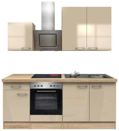 KÜCHENBLOCK 210 cm in Kaschmir - Kaschmir/Edelstahlfarben, MODERN, Holzwerkstoff/Metall (210cm) - FlexWell