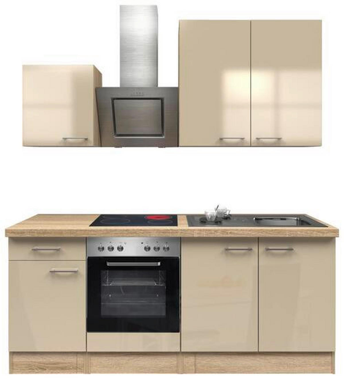KÜCHENBLOCK 210 cm   in Kaschmir  - Kaschmir/Edelstahlfarben, MODERN, Holzwerkstoff/Metall (210cm) - FlexWell