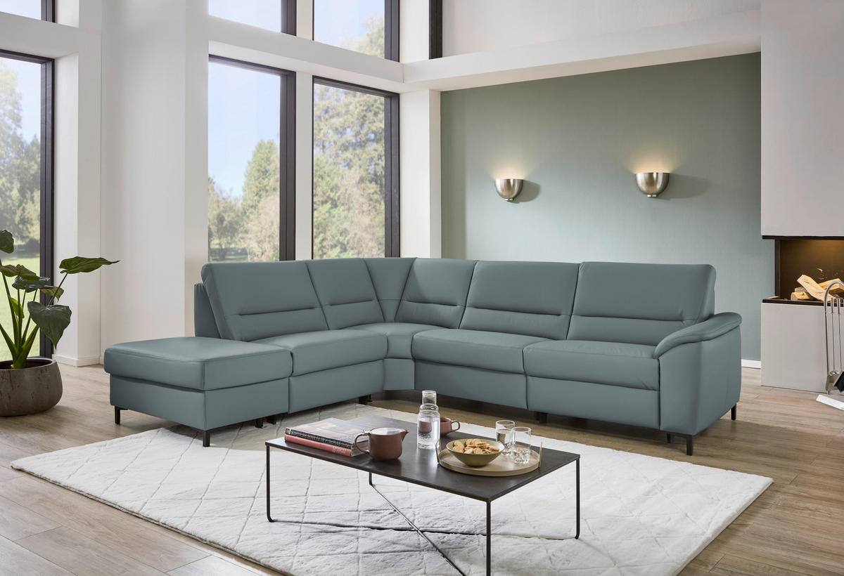 ECKSOFA  in Echtleder Blaugrau  249/290 cm  - Blaugrau/Schwarz, KONVENTIONELL, Leder/Metall (249/290cm) - Beldomo Premium