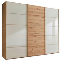 SCHWEBETÜRENSCHRANK 250/217/67 cm 3-türig Champagner, Eiche Bianco  - Eiche Bianco/Champagner, Natur, Glas/Holz (250/217/67cm) - Linea Natura