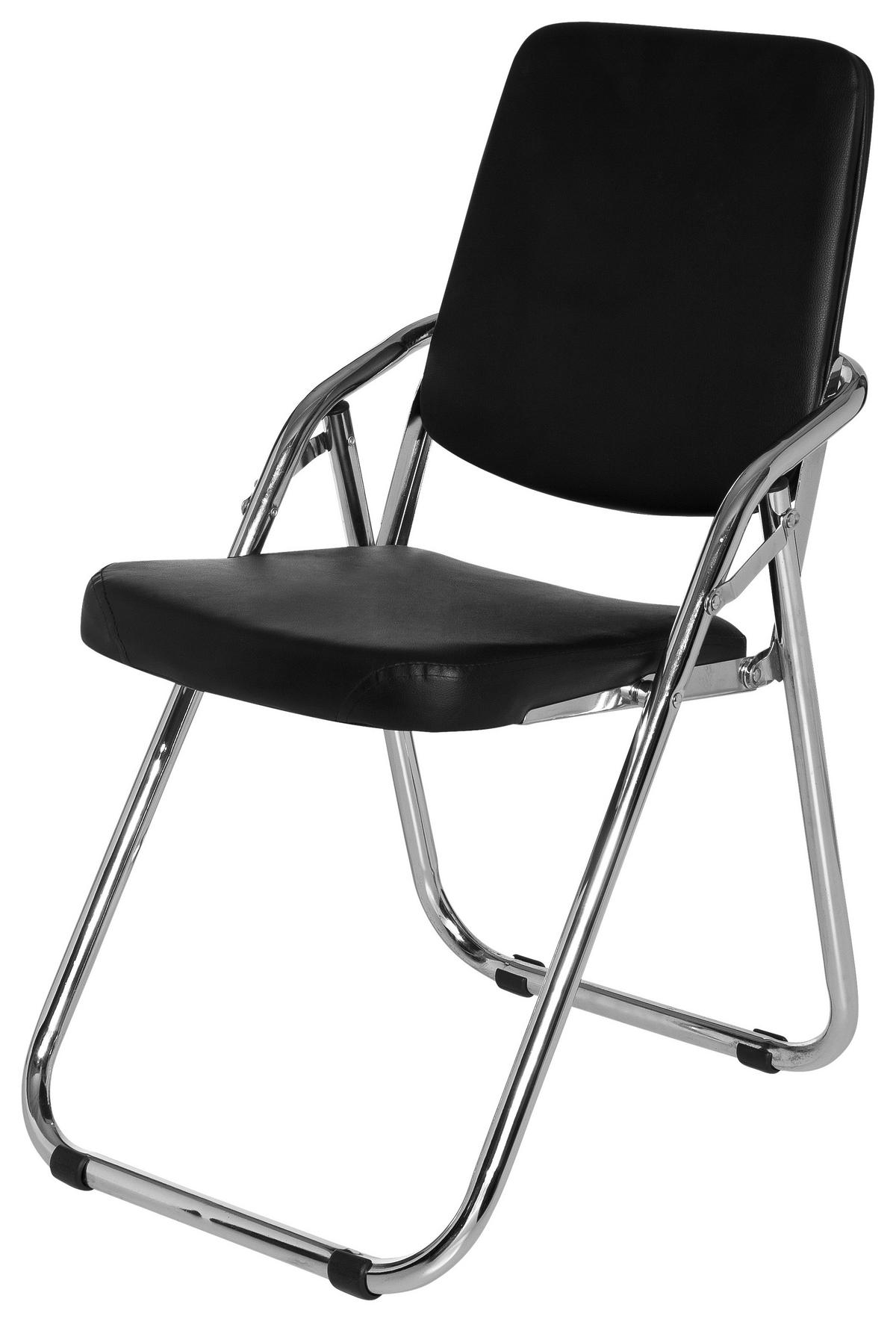 BESUCHERSTUHL  in Lederlook Schwarz, Chromfarben  - Chromfarben/Schwarz, MODERN, Textil/Metall (48/91/40cm) - MID.YOU