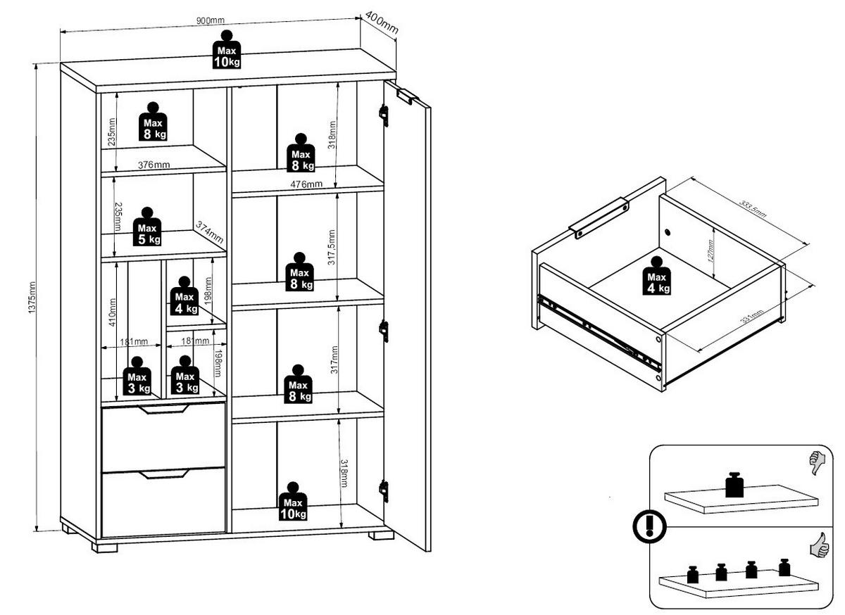 HIGHBOARD  90/137,5/40 cm 2 Schublade(n)  - Kaschmir/Eichefarben, Basics, Holzwerkstoff/Kunststoff (90/137,5/40cm) - Milino