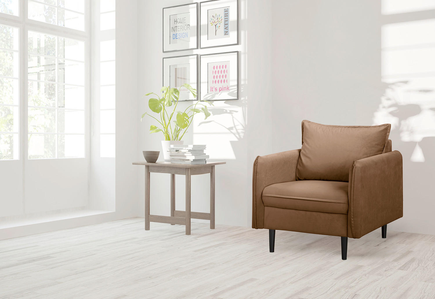 SESSEL in Samt Dunkelbraun  - Dunkelbraun/Schwarz, Design, Holz/Textil (74/86/100cm) - P & B