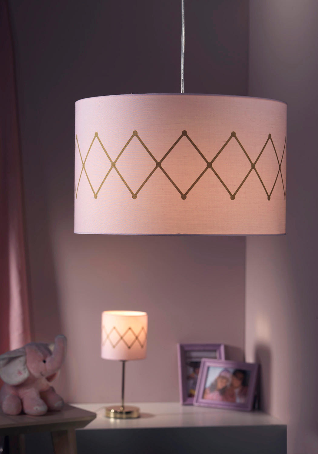 Thumbnail - Hängeleuchte, Gold, Pink, Metall, Textil, 80 cm, Lampen & Leuchten, Innenbeleuchtung, Hängelampen, Pendelleuchten